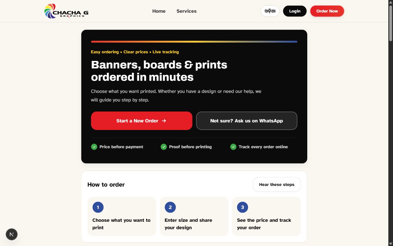 Chachag App ordering homepage displayed on a laptop